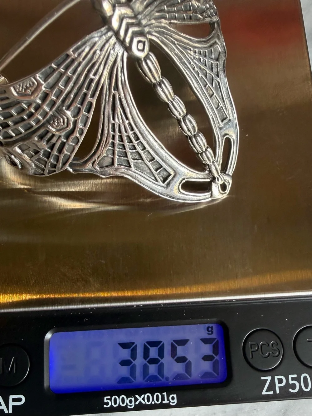 VTG Art Nouveau 925 Sterling Heavy Dragonfly Cuff Bracelet 38g 6.25